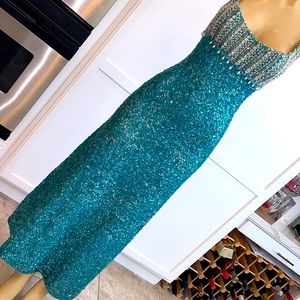 IMPERIAL IMPORTS SEQUINS TURQUOISE EVENING DRESS SIZE M